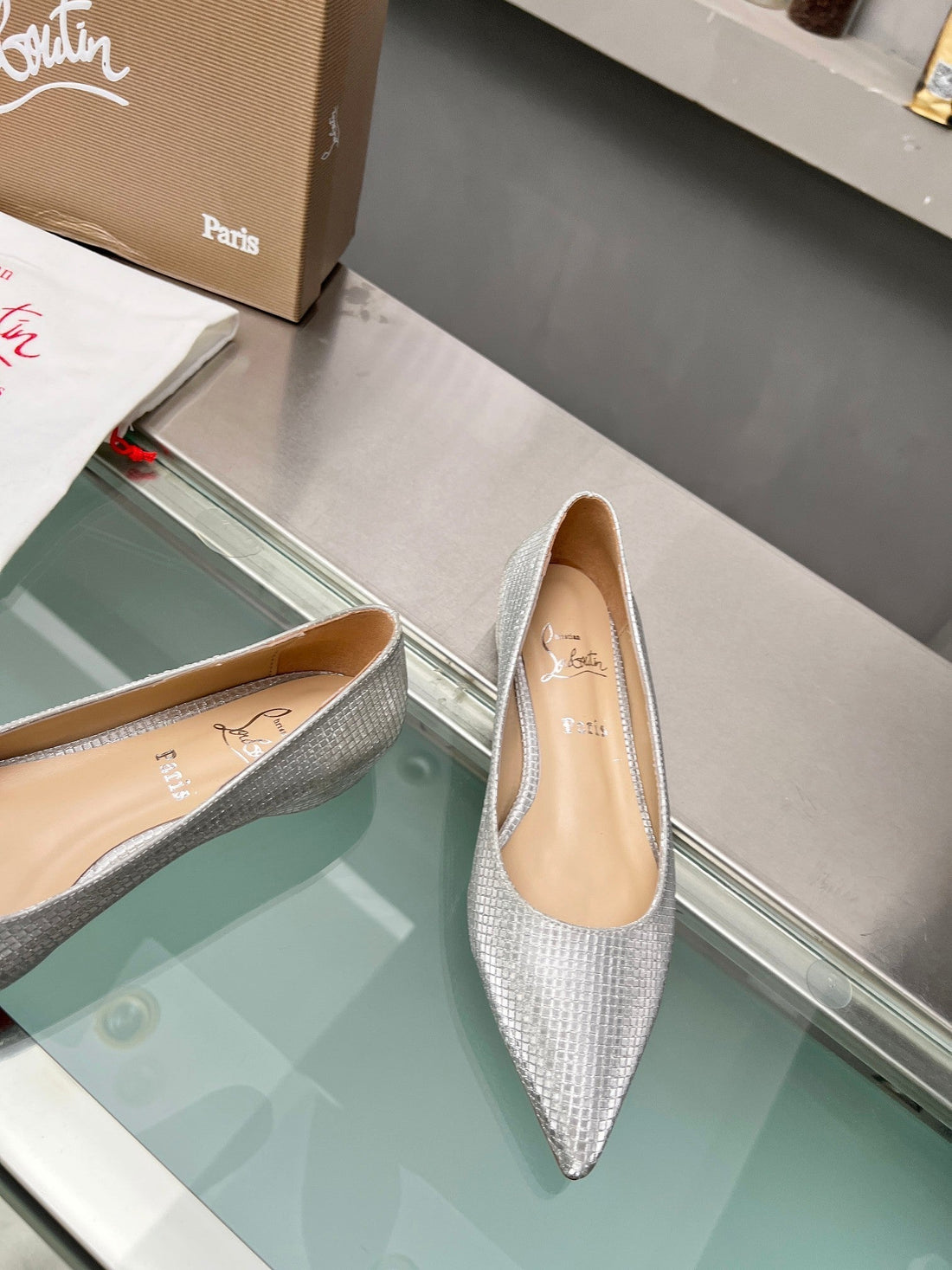 Cl Kate Ballerina Flats Sequin Fabric Silver