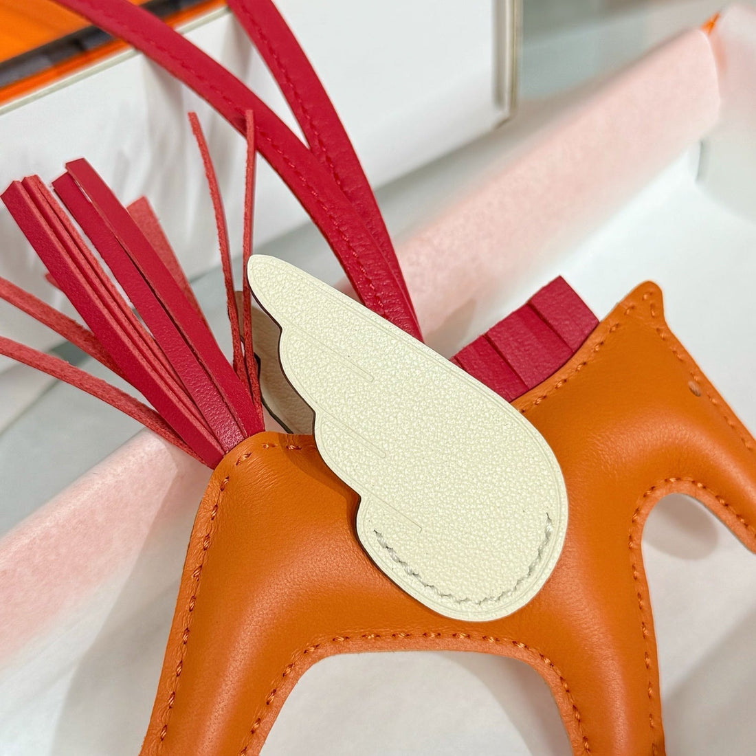 HM Rodeo Pegase Pm Charm Red Orange Cream Lambskin