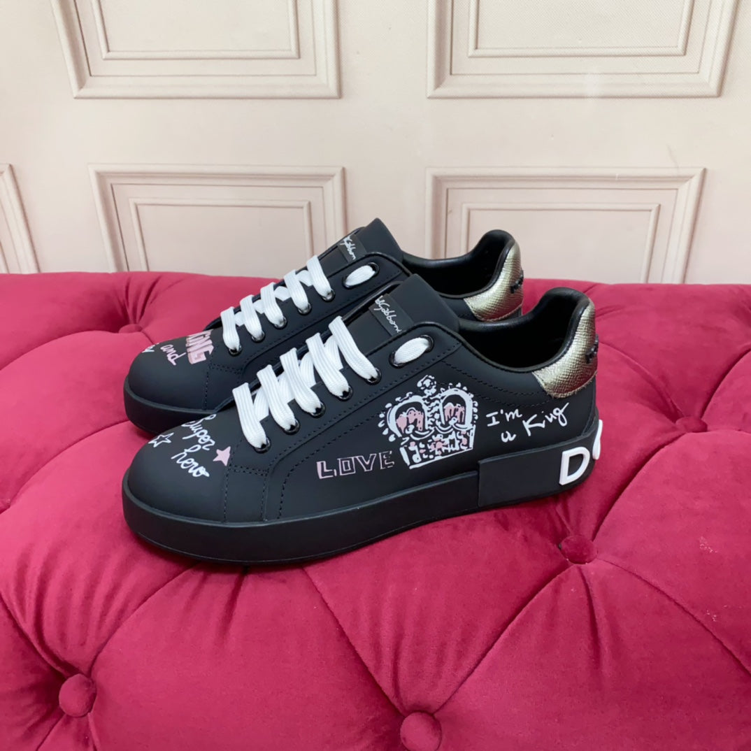 Dc 24 Portofino Sneakers Black Digital-Print Sheepskin & Crown Embroidery 100859
