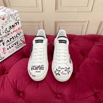Dc 24 Portofino Sneakers Black White Digital-Print Sheepskin & Crown Embroidery 100858