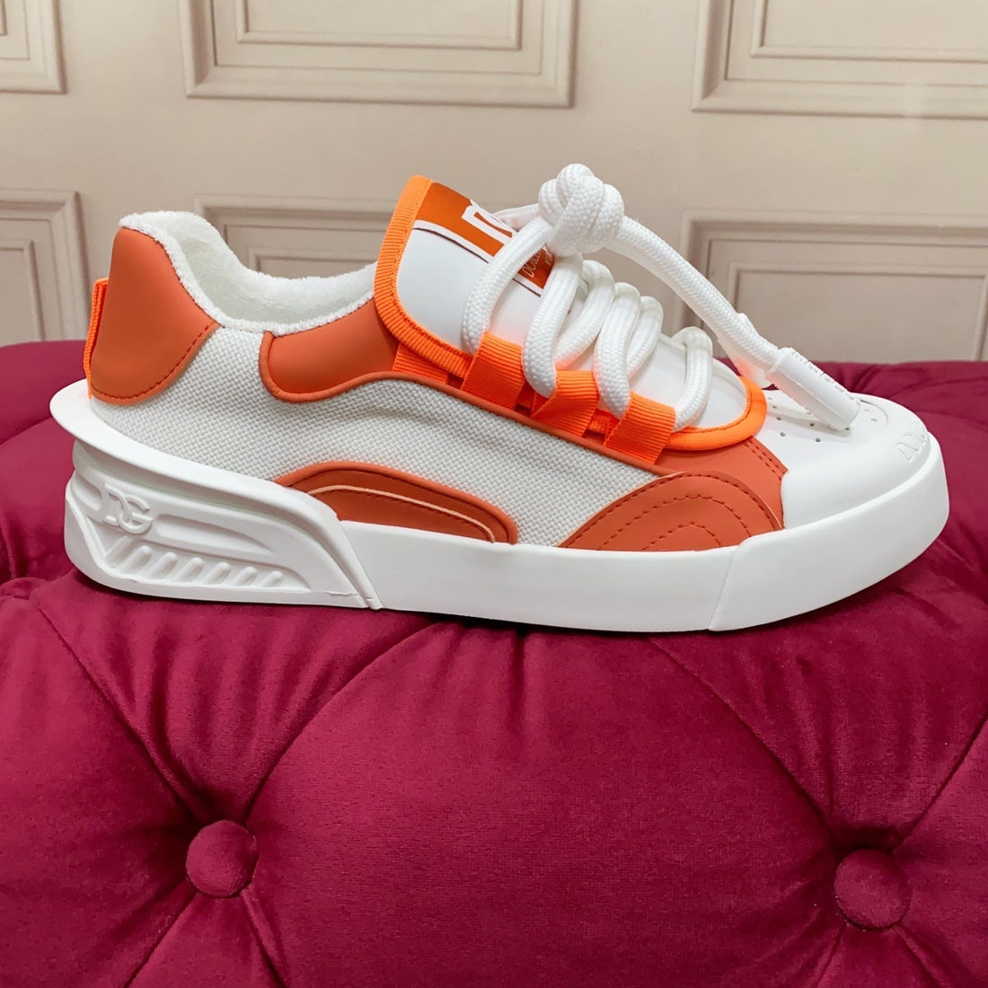 Dc 25 Casual Sports Shoes White Orange Cowhide & Mesh 232261