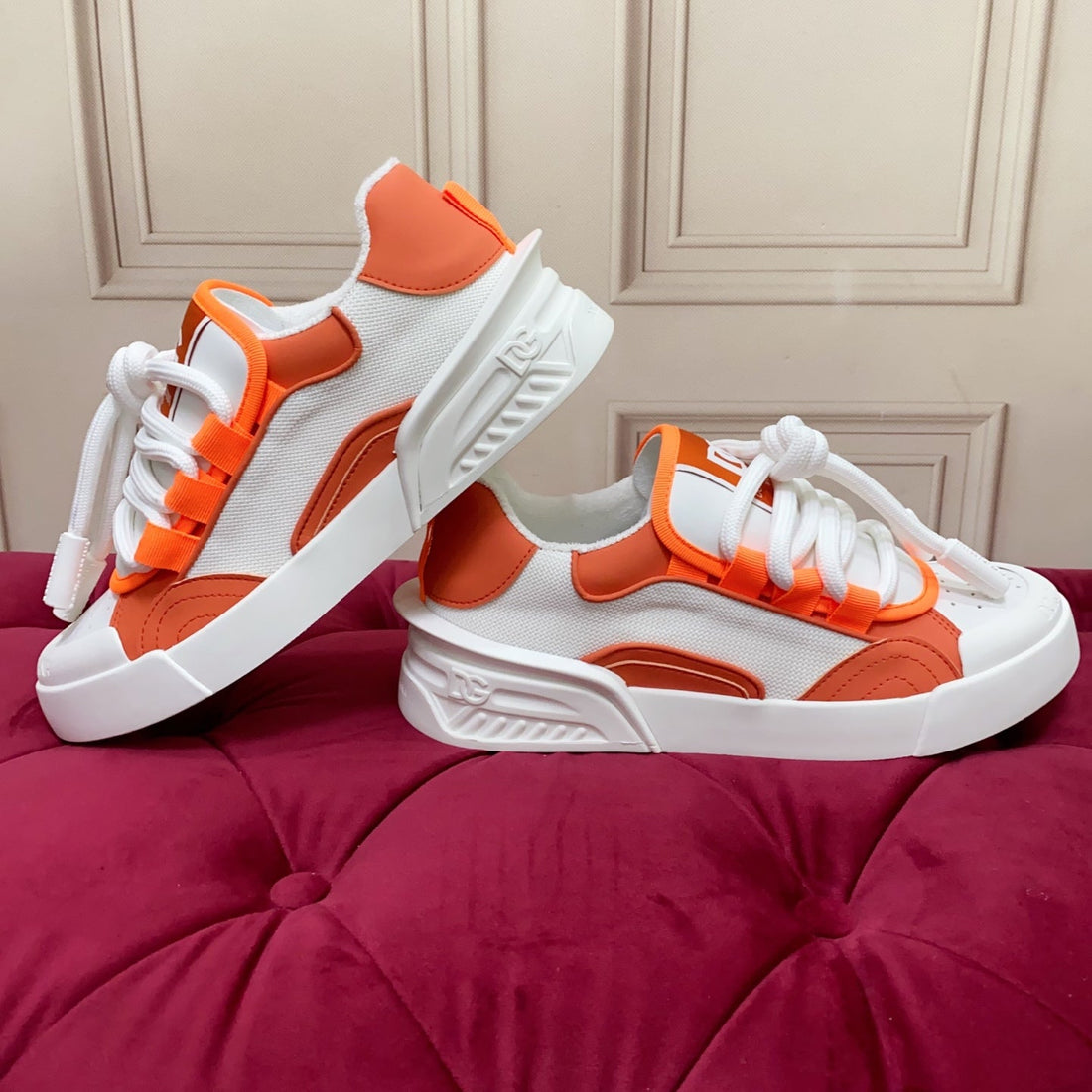 Dc 25 Casual Sports Shoes White Orange Cowhide & Mesh 232261