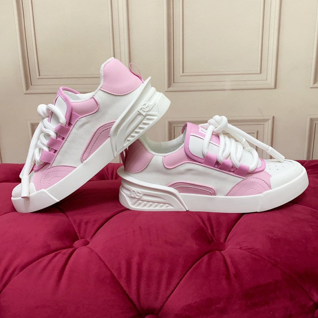 Dc 25 Casual Sports Shoes White Pink Cowhide & Mesh 232259