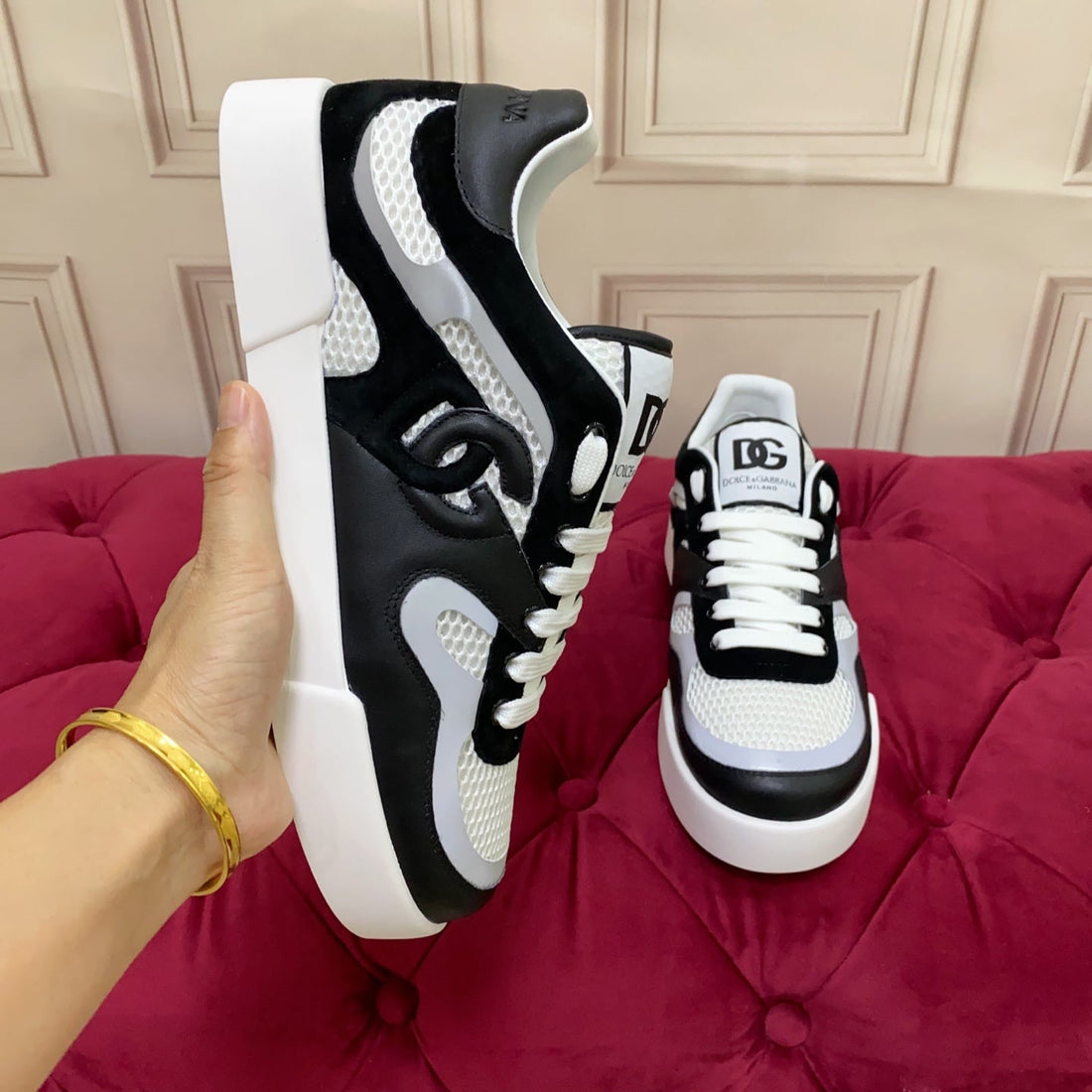 Dc 25 Strobel Portofino Light Sneakers Black White Mesh & Sheepskin 271121