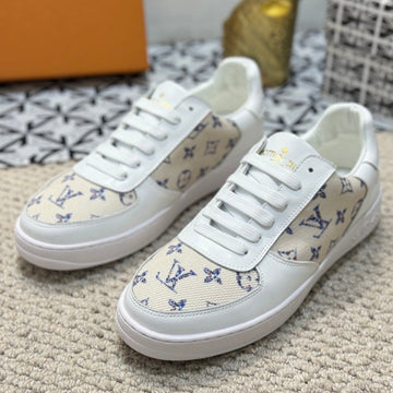 LV Trainer Sneaker White Calfskin And Camel Beige Monogram Canvas