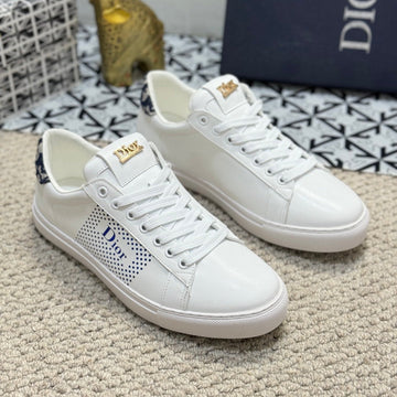 CD Low Top Basic Sneaker White And Cobalt Calfskin