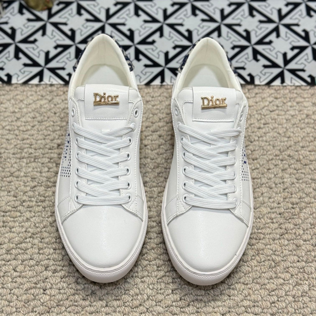 CD Low Top Basic Sneaker White And Cobalt Calfskin