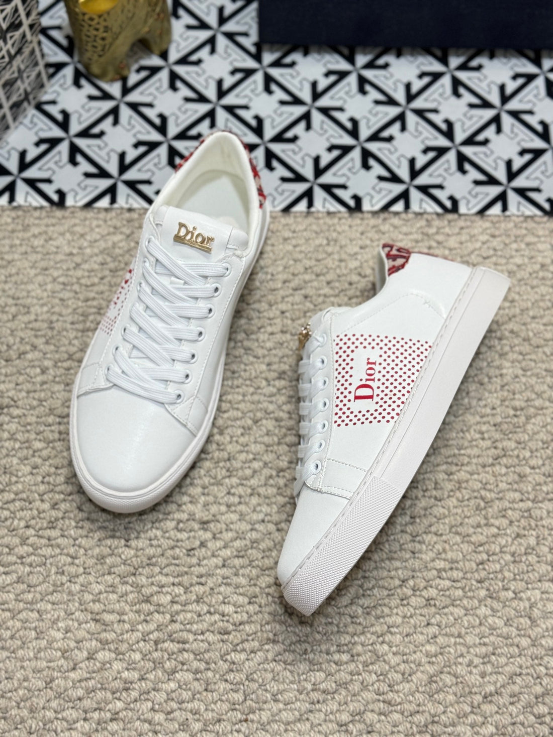CD Low Top Basic Sneaker White And Red Calfskin
