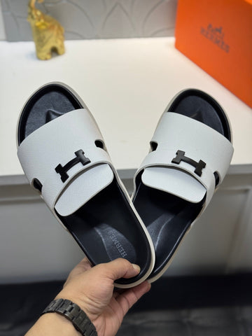 Hm Oran H Noir Buckle Slippers In White Cowhide 735256