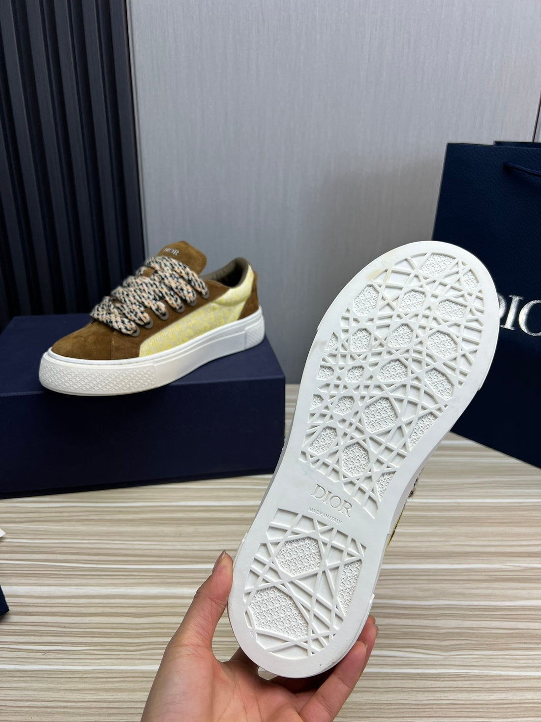 CD B33 Sneaker Brown And Pastel Yellow Suede