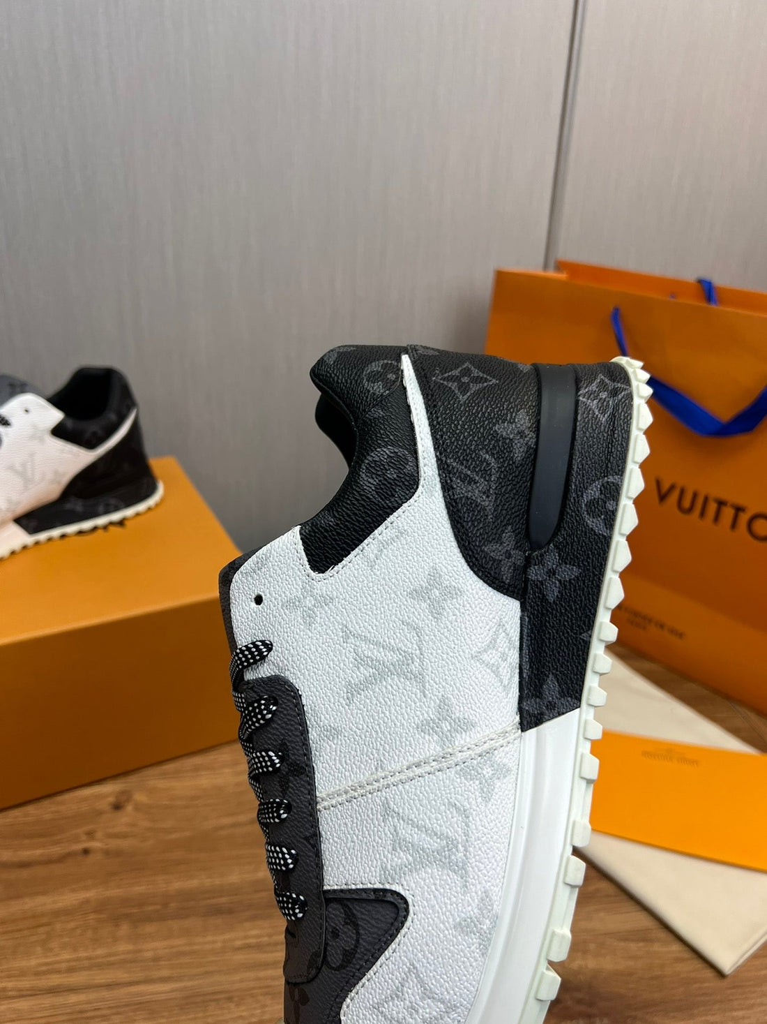 LV Sneaker Black Mix White And Grey Monogram Calfskin