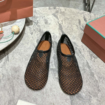 Lp Hollow Knit Ballet Flats Black Leather 379023