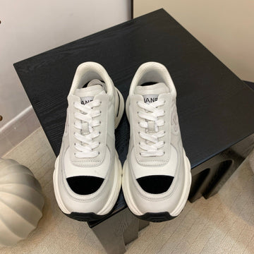 Chanel Sneakers Gray Black Leather And Mesh Fabric 537187