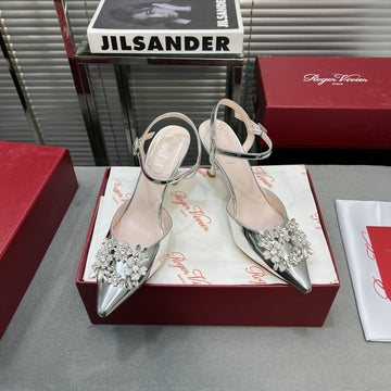 Flower Strass Buckle Slingback Pump 90 Silver