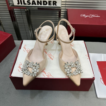 Flower Strass Buckle Slingback Pump 90 Beige Satin