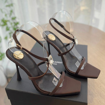 High Heel Sandal 10 Cm In Chocolate Brown Satin Crepe And Crystal