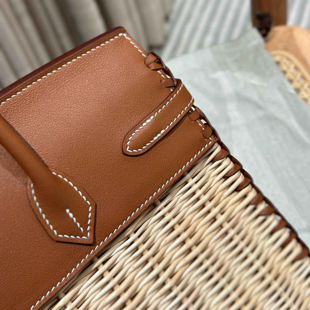 HM Birkin 25 Cm Picnic Gold Bamboo And Rattan