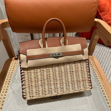 HM Birkin 25 Cm Picnic Gold Bamboo And Rattan