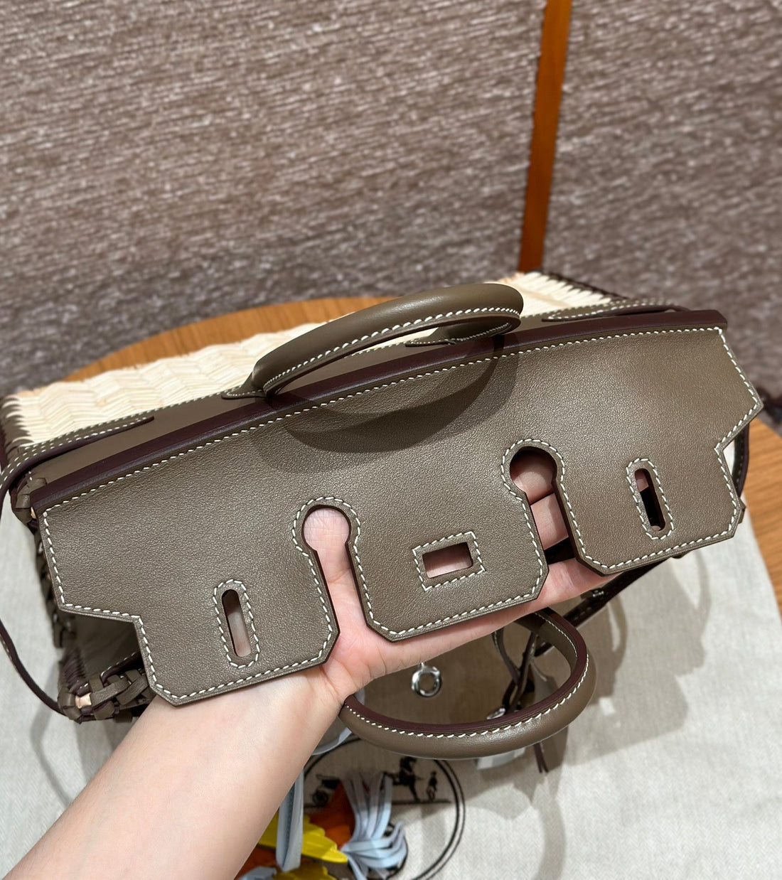 HM Birkin 25 Cm Picnic Olive Bamboo And Rattan