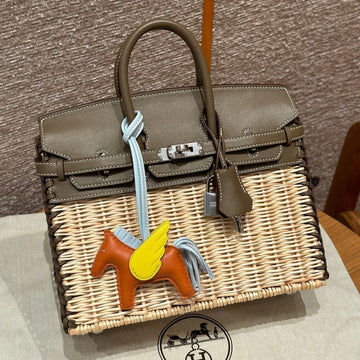HM Birkin 25 Cm Picnic Olive Bamboo And Rattan