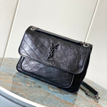 Niki Baby Shoulder Bag 28CM Full Black Glossy Leather 286052