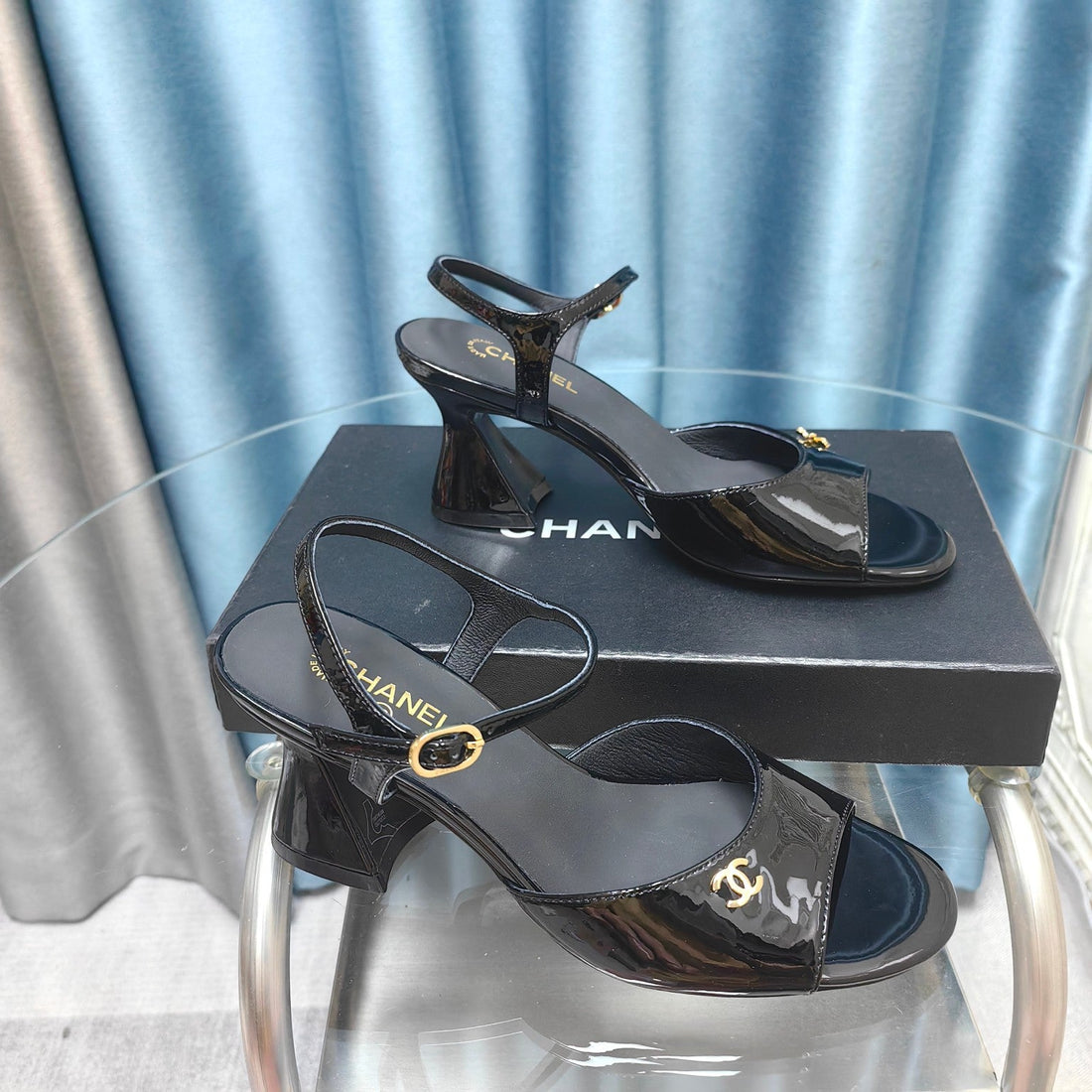 CC Slingbacks Sandal 85 Black Patent Calfskin