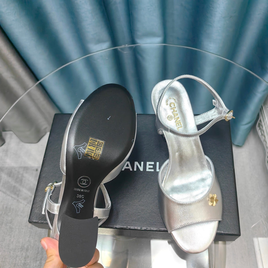 CC Slingbacks Sandal 85 Silver Metalic Calfskin