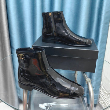CC Ankle Boots Glossy Black Calfskin
