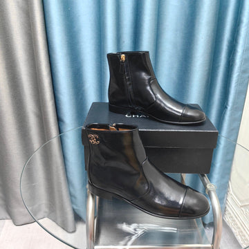 CC Ankle Boots Plain Black Calfskin
