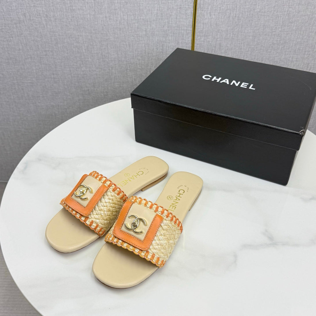 CC 26S Slipper Beige Orange Sheepskin Tweed 620277