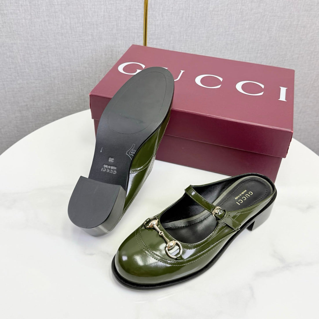 GG 26S Horsebit Slip-On Loafers Olive Glossy Leather 639928