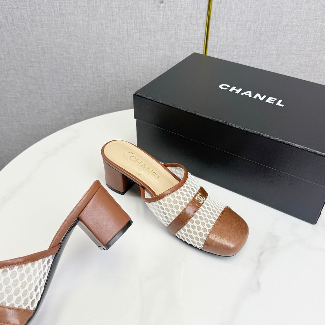 CC 26S Sandal 4.5cm Brown Beige Mesh Sheepskin 639826