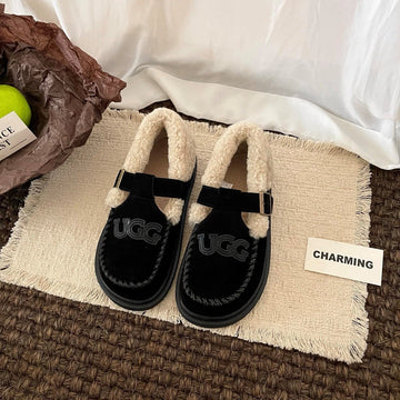 Ugg Teddy Loafers Black Suede Sheepskin Wool 512889