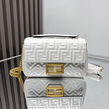 Fend Baguette 24 Bag With Ff Motif White Leather Ghw