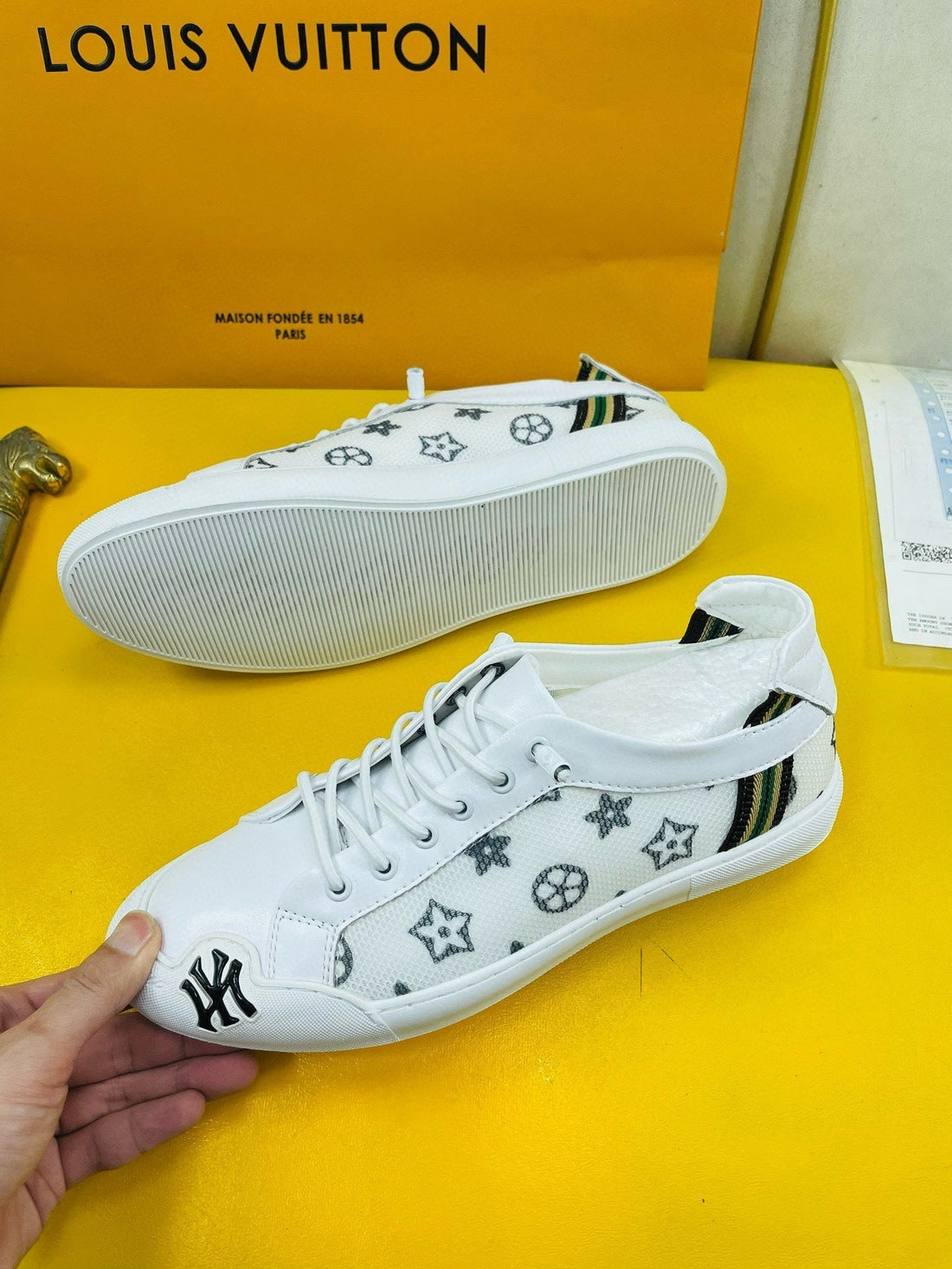 LV Sneaker White Monogram Jacquard And Calfskin