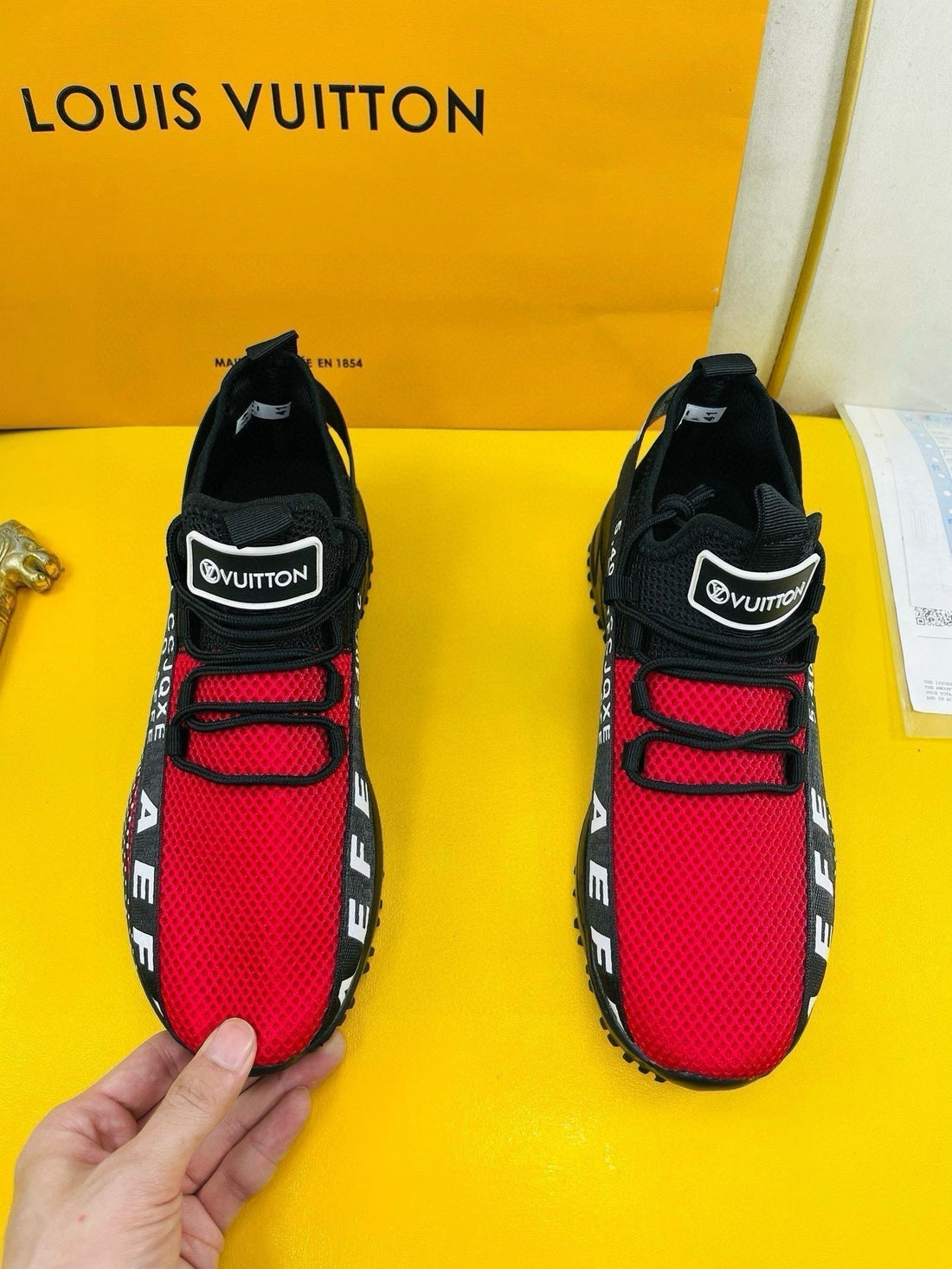 LV Sneaker In Black Mix Red Breathable Mesh Fabric