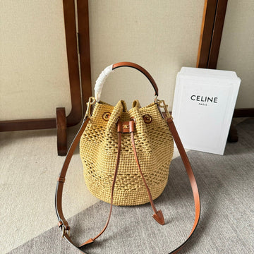 Clara Classic Panier 25 In Beige Raffia And Brown Calfskin
