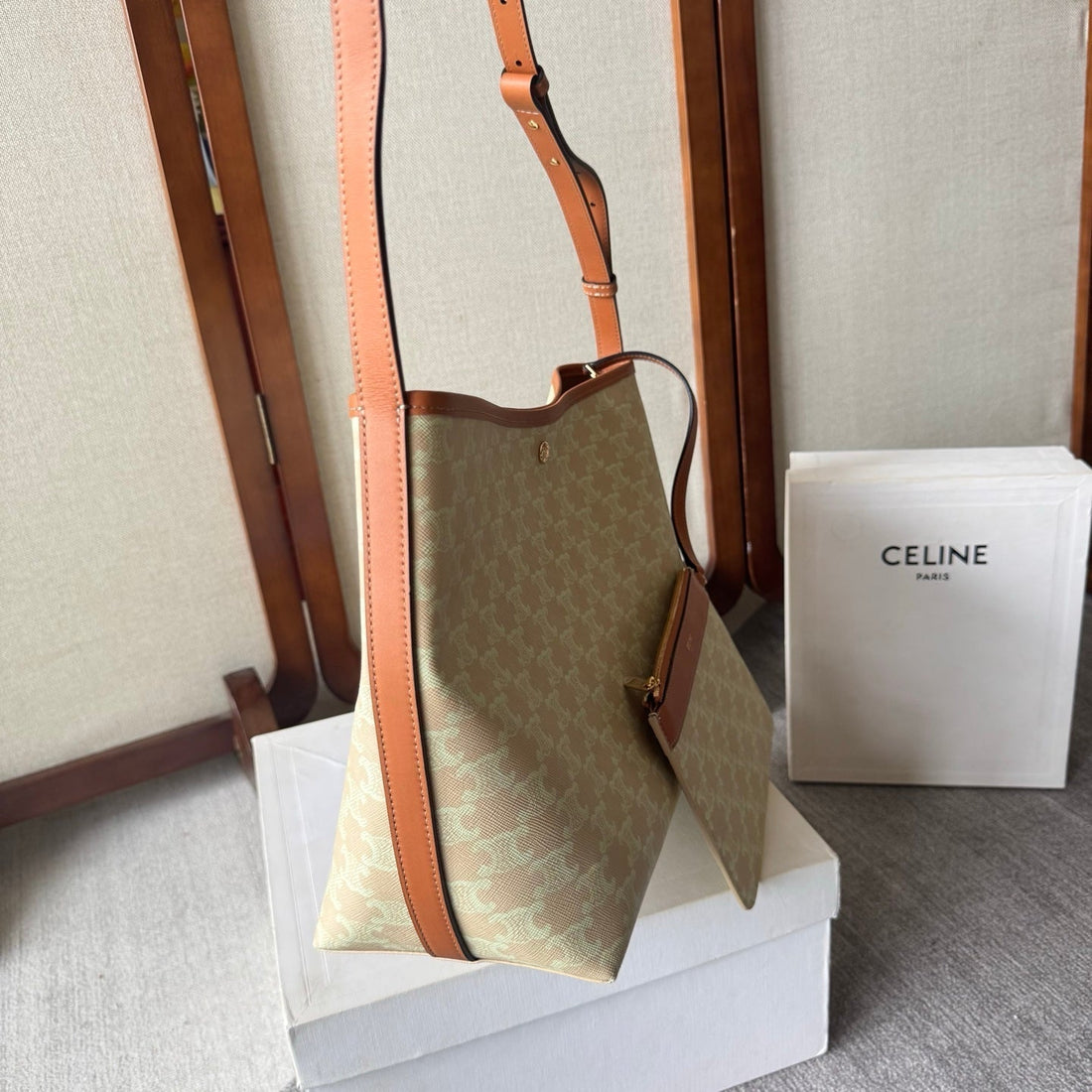 Cl Soft Shopper Bag In Triomphe Brown White Canvas And Calfskin