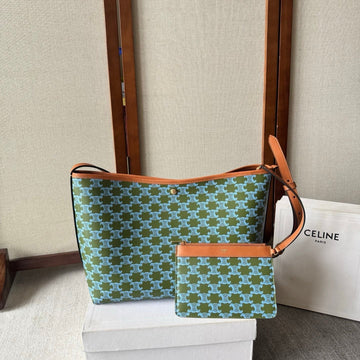 Cl Soft Shopper Bag In Triomphe Brown Green Blue Canvas And Calfskin