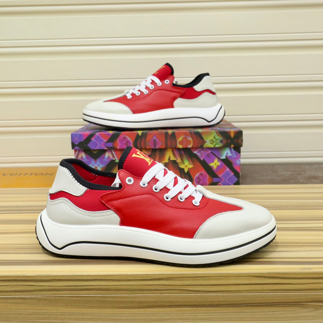 LV Sneaker Cherry Red Mix White Ivory Calfskin