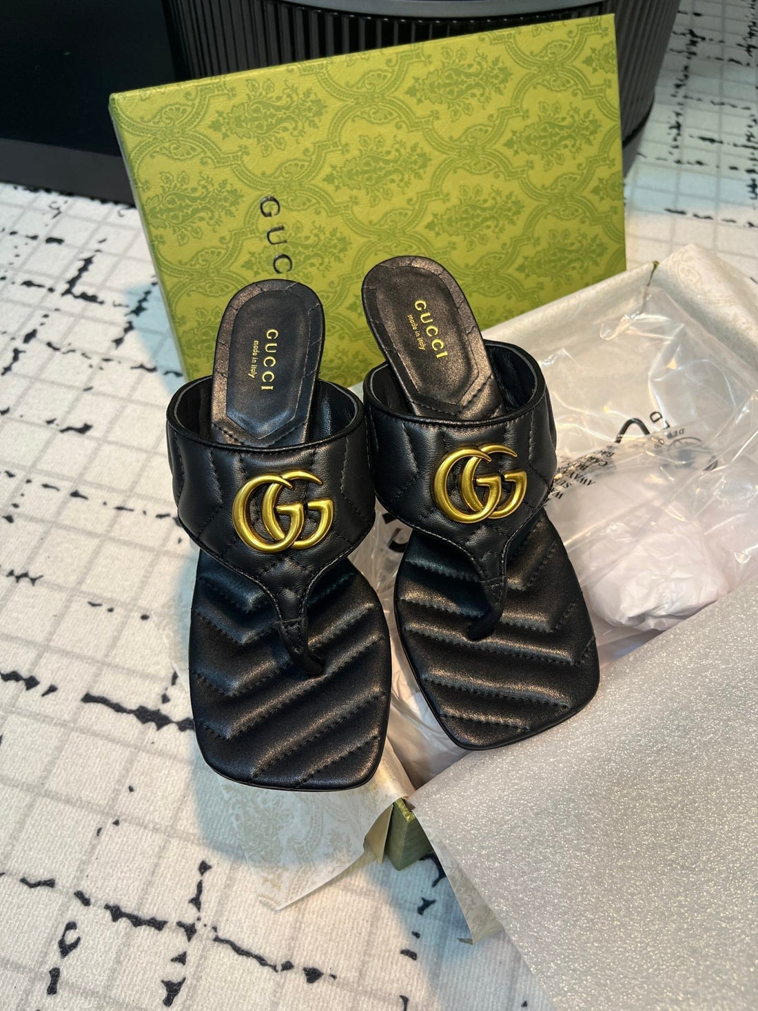 GG Thong Sandals 55 Black Calkskin