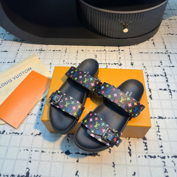 LV LV X Tm Bom Dia Flat Comfort Mule Black With Monogram Multicolore Leather 218911