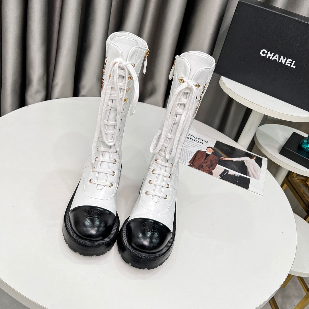 CC High Boots 60MM White Quilted Lambskin And Cowhide