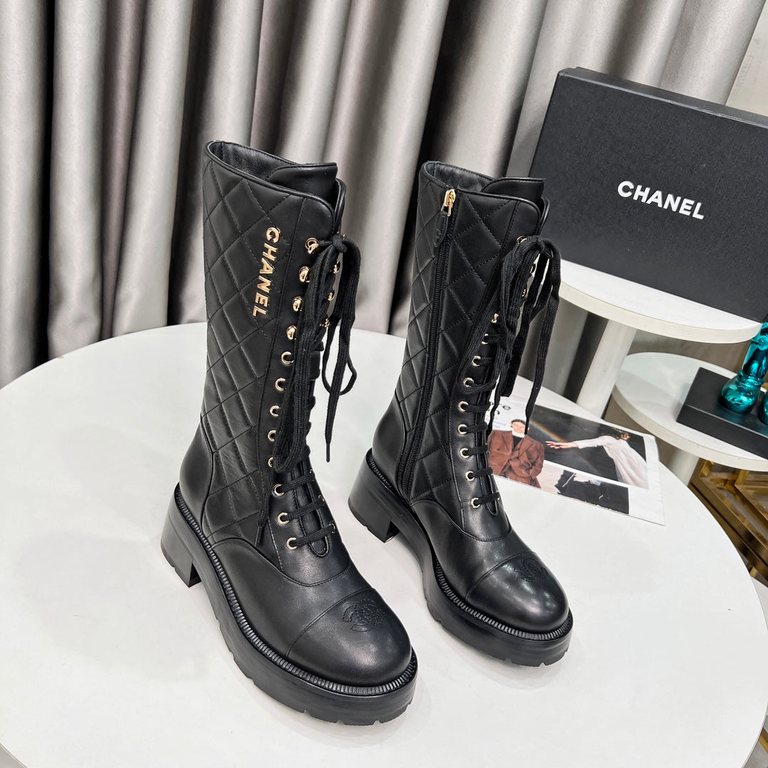 CC High Boots 60MM Black Quilted Lambskin And Cowhide