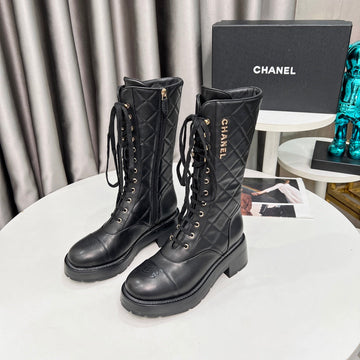 CC High Boots 60MM Black Quilted Lambskin And Cowhide