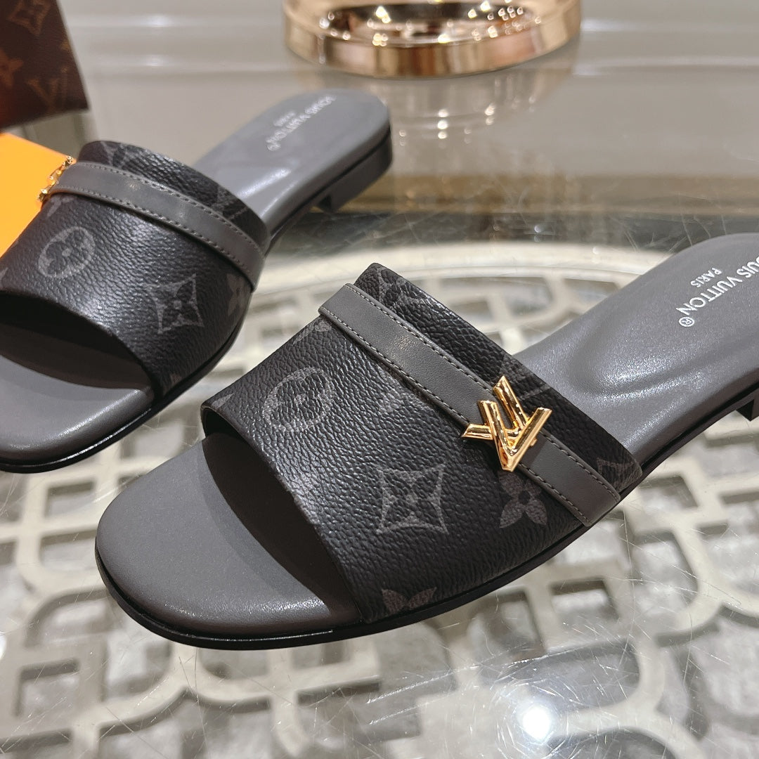 LV Sandal Isola Flat Mule Black Monogram Calfskin