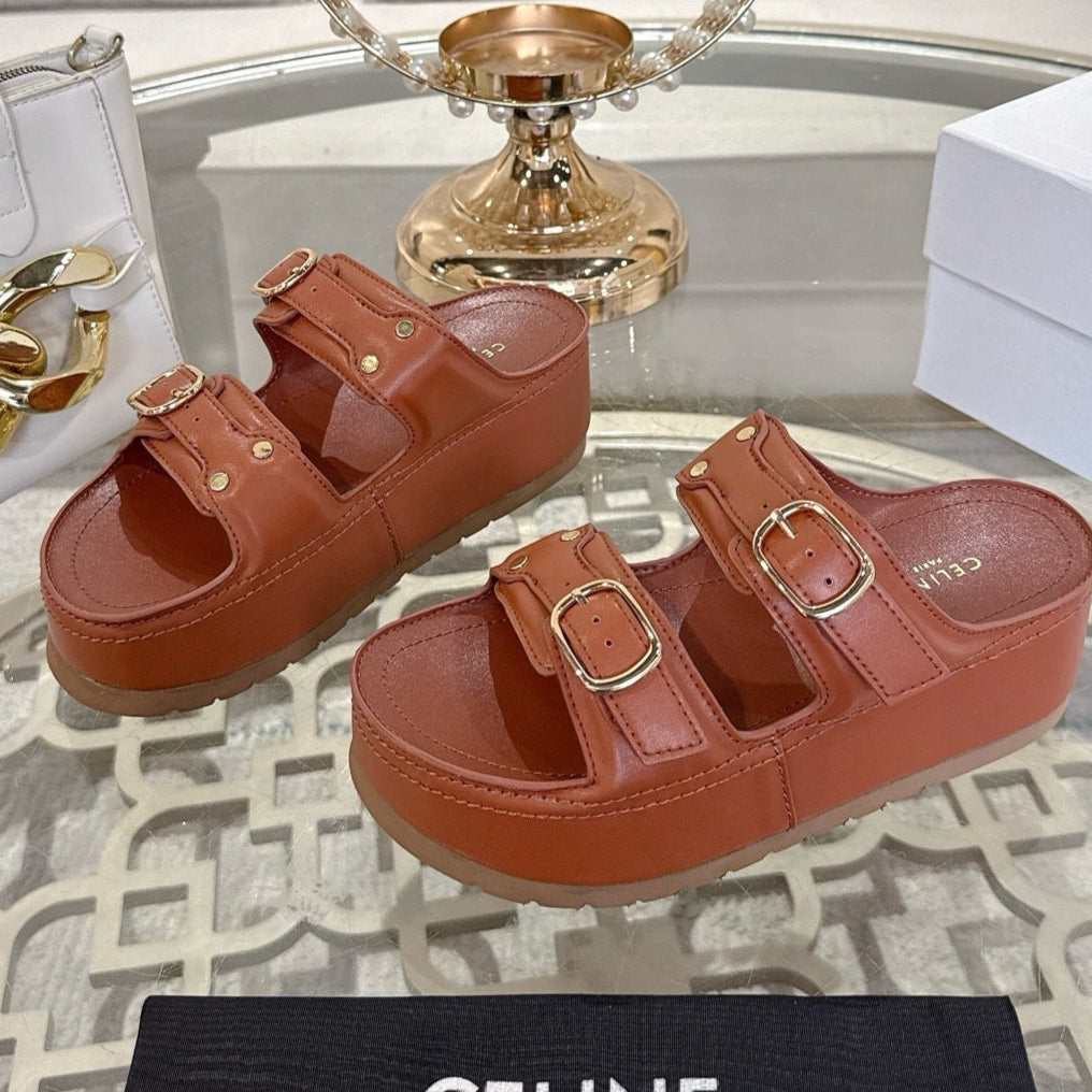 Celine Arc De Triomphe Slippers Brown Sheepskin