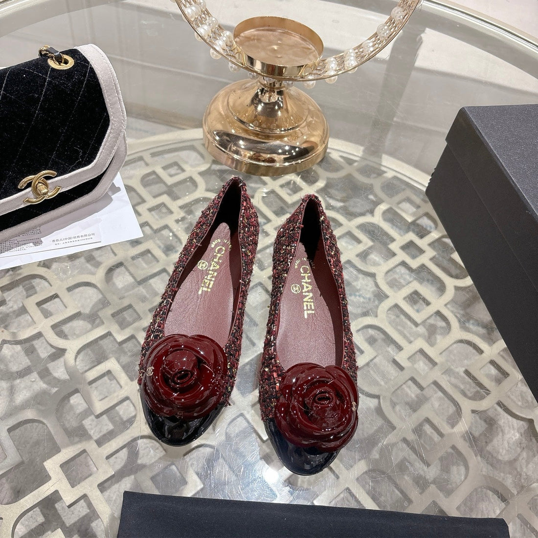 CC 26S Camellia Ballet Flat Burgundy Leather Tweed 736497