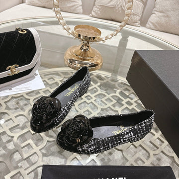 CC 26S Camellia Ballet Flat Black Leather Tweed 736499
