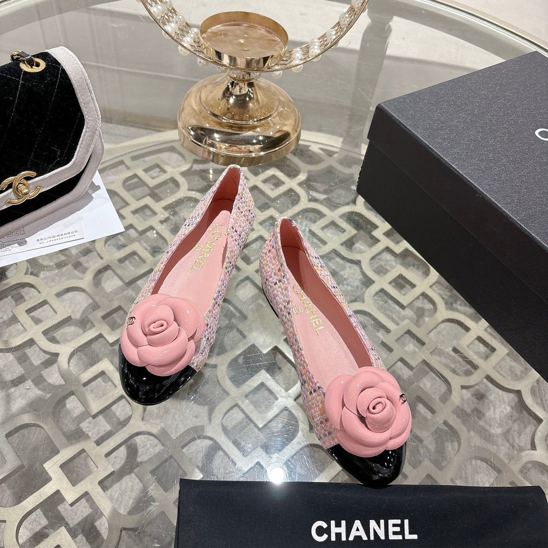 CC 26S Camellia Ballet Flat Pink Leather Tweed 736500